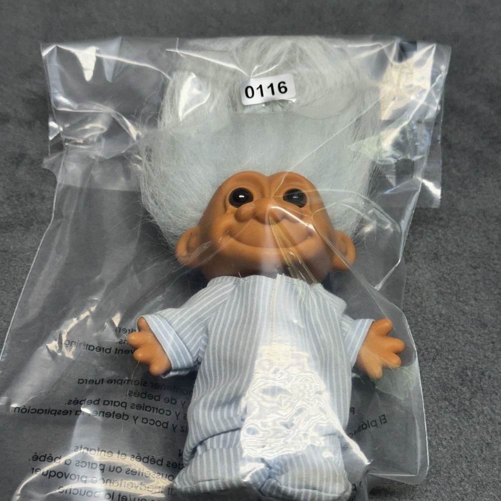 Vintage Russ Troll Doll 5" Figure Blue Striped One Piece Pajamas Baby Blue Hair - Picture 9 of 9